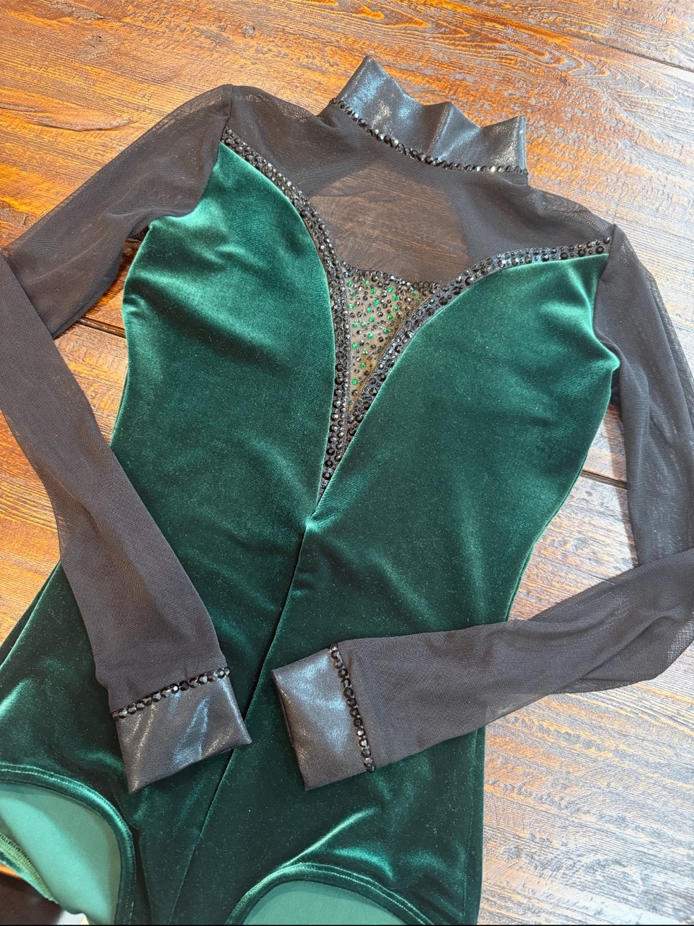 Emerald Green Velvet Long-Sleeve Bodysuit